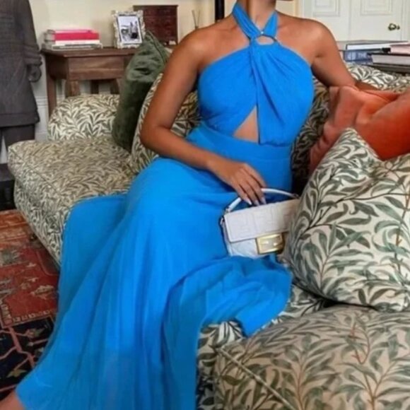 Zara Blue Pleated Slip Dress Size S - Picture 1 of 6